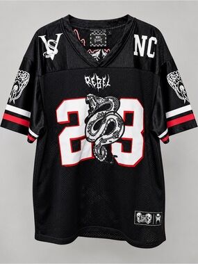 Rebel Vengeance Black Mesh Football Jersey Snake Graphic #23 Size Large